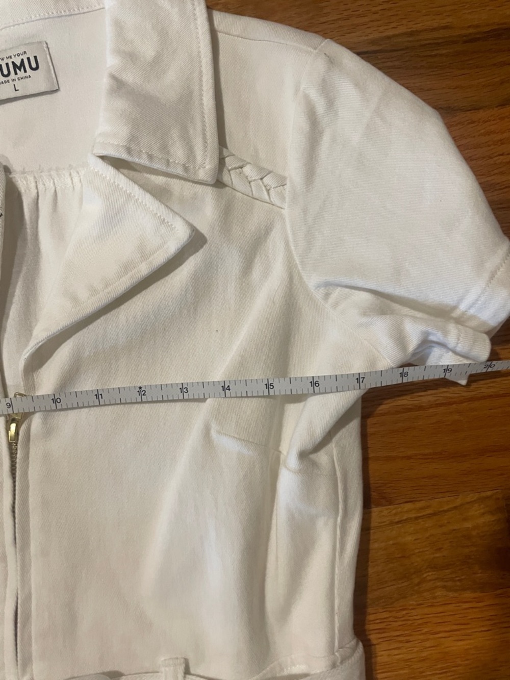 Mumu White Short Sleeve Belted denim stretch Romper - Picture 6 of 7